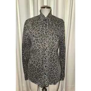 Equipment Femme Women’s Snap Animal Print Gray Black Long Sleeve Top Size S USA